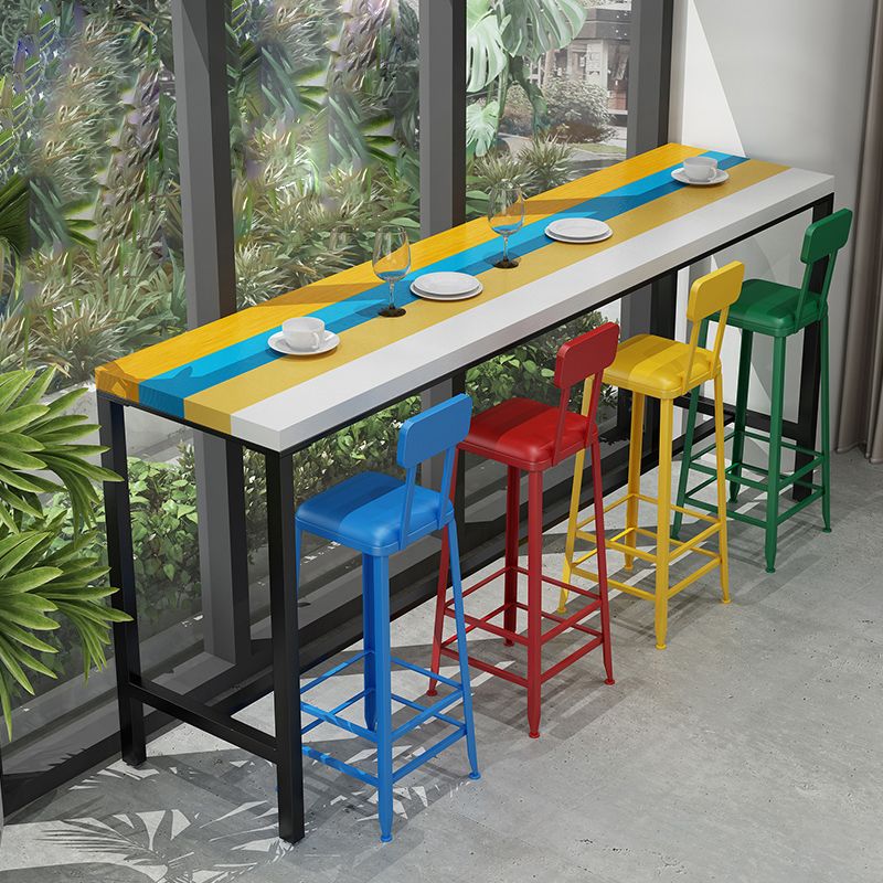 Modern 1/5/9 Pieces Bar Table Set Rectangle Wood Counter Table with High Stools for Cafe