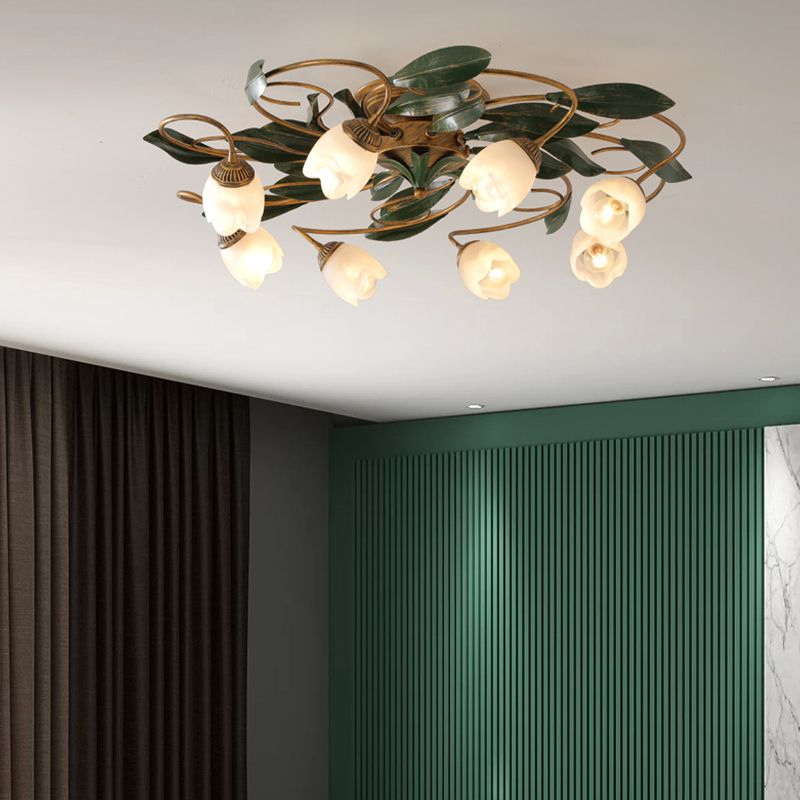 American Style Ceiling Light Iron Ceiling Lamp with Glass Shade for Bedroom