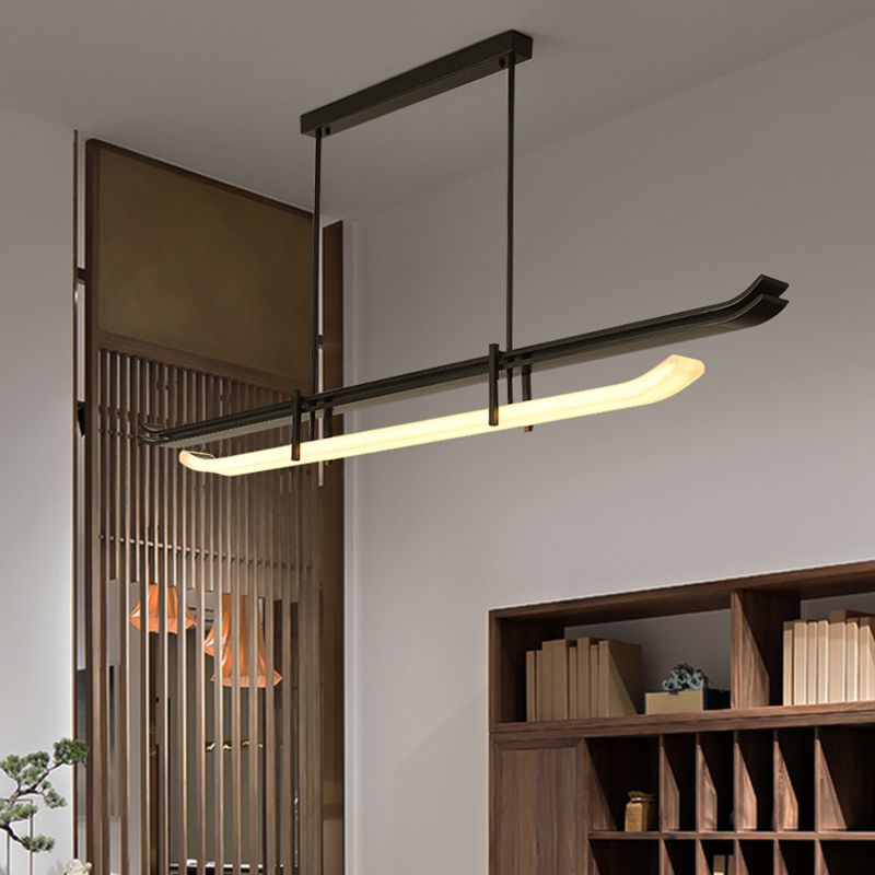 Contemporary Hanging Light Black LED Island Light Fixture with Metal for Dining Room
