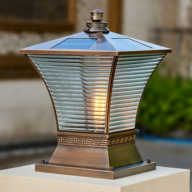 Modern Pillar Light Geometric LED Solar Lighting Fixture for Backyard