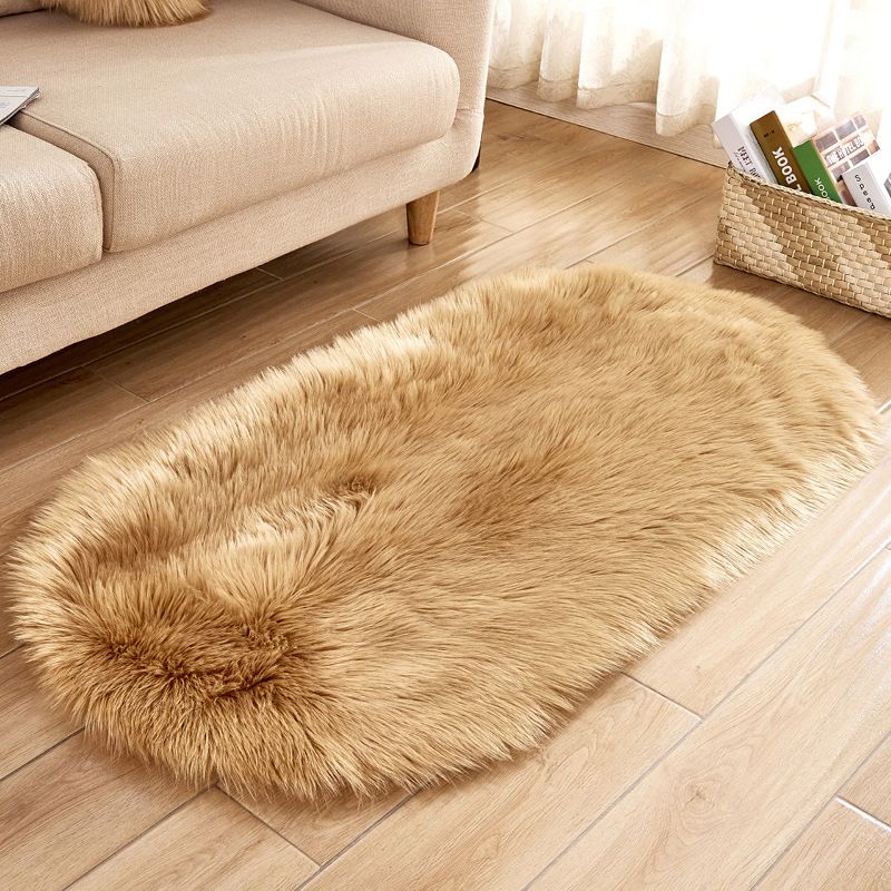 Minimalist Area Rug Simple Plain Carpet Polyester Living Room Shag Rug with Non-Slip Backing