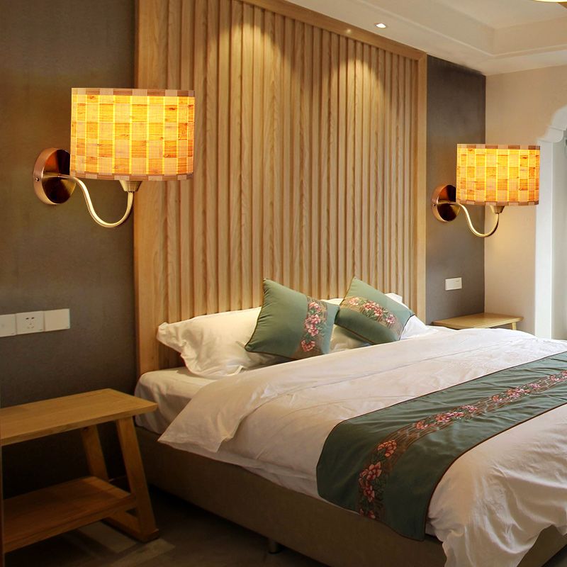 Drum Wall Lighting Traditional Bamboo 1 Bulb Wood Sconce Light Fixture for Dining Room