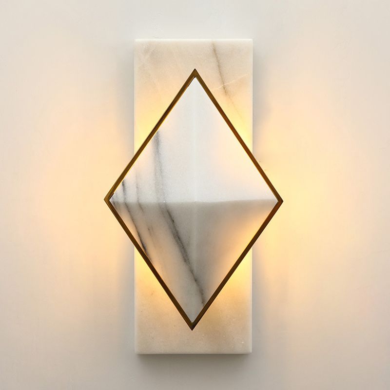 Stone Rhombus and Rectangle Sconce Modernist LED Wall Mount Light Fixture in White for Corridor