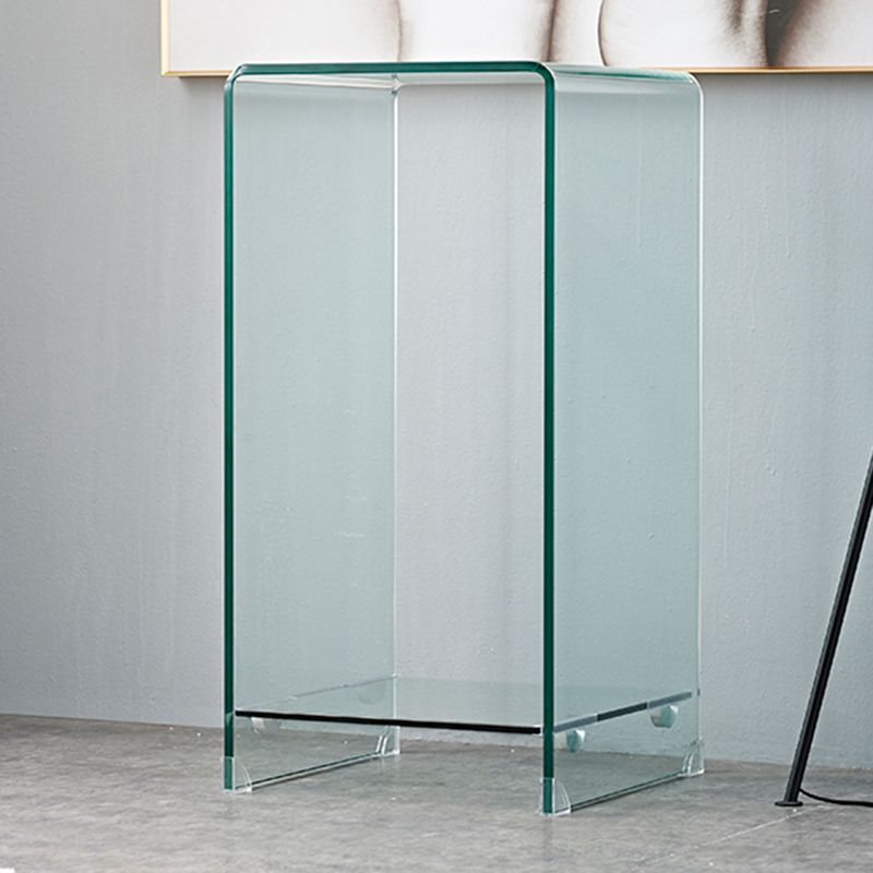 Contemporary Glass Square Side Table Sled End Table with Shelf