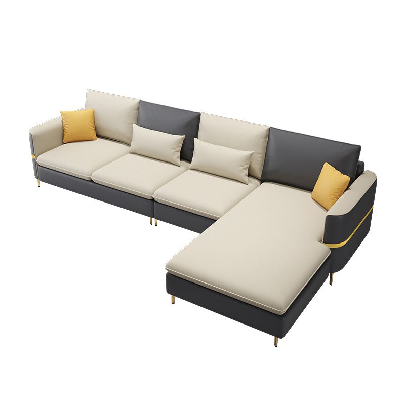 Scandinavian Cream Stationary Slipcovered Faux Leather 4 Seat Sofa