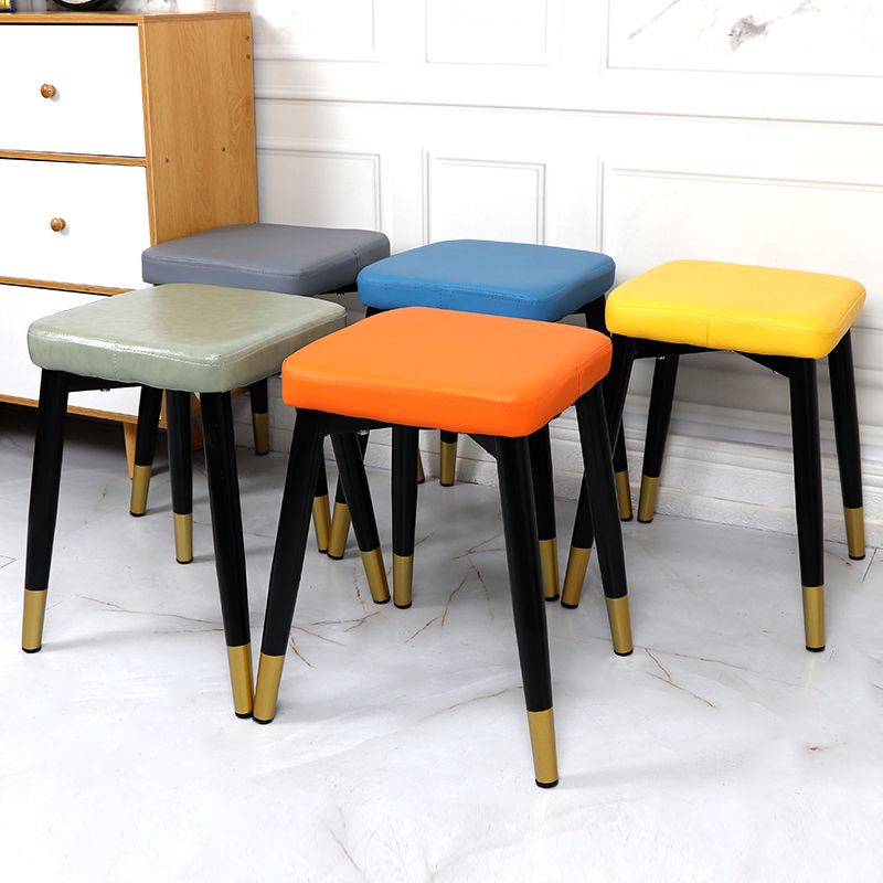 Glam Ottoman Faux Leather Solid Color Square Ottoman with Metal Legs