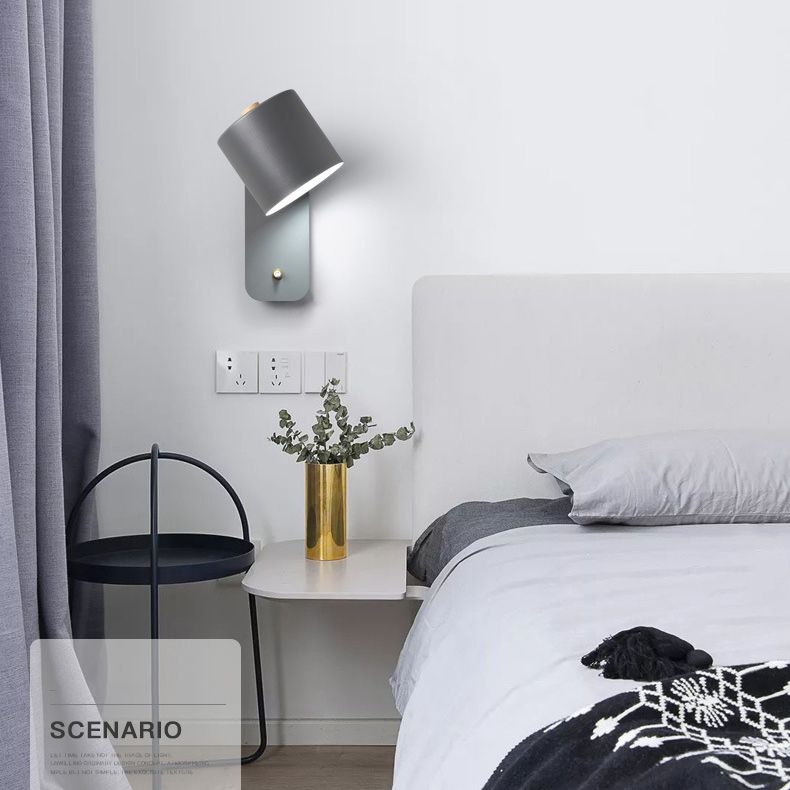 Bedroom Wall Mounted Light Fixture Nordic Style Wall Sconce Lighting with Cylinder Metal Shade
