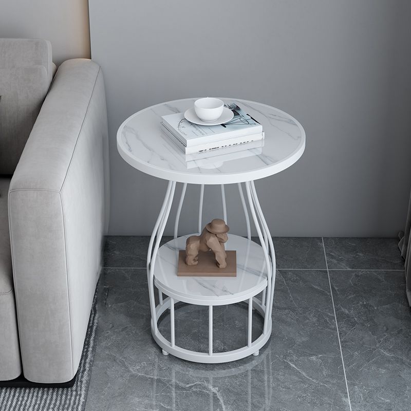 Contemporary Stone Top End Table Dia 19.69" Frame Shelf Included Side Table