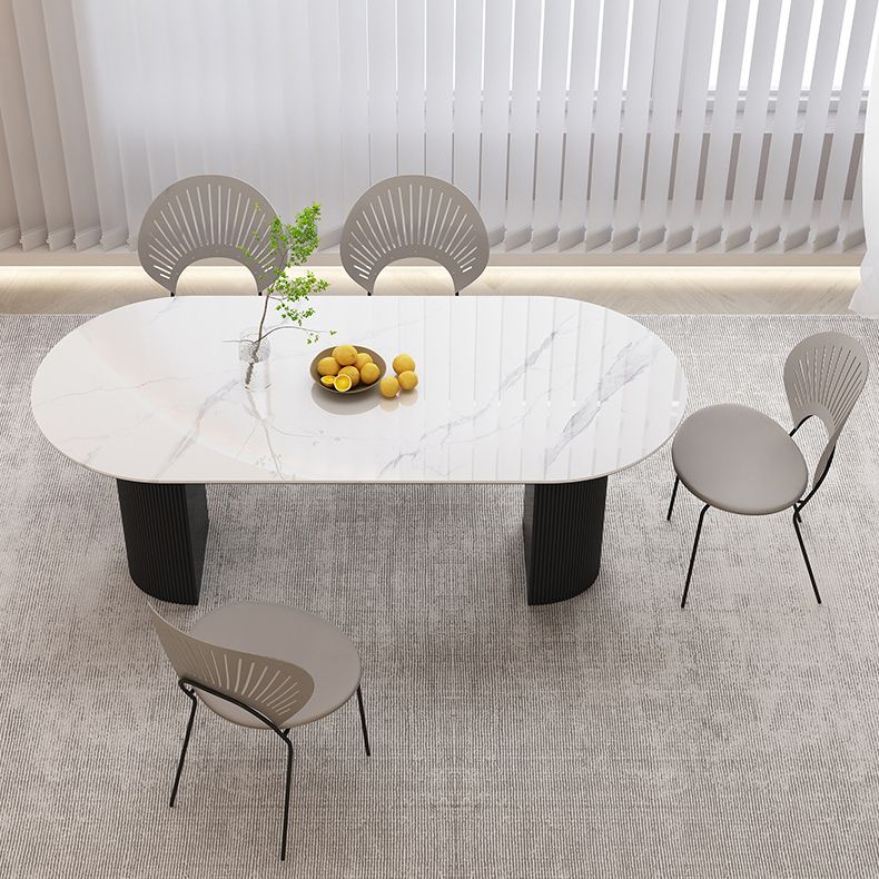 Stone Top Dining Table Contemporary Oval Table with Sled Base