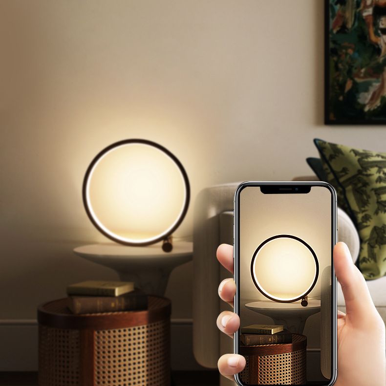 1-Light Circular Table Lamp Contemporary Metal Nightstand Lamps for Bedroom