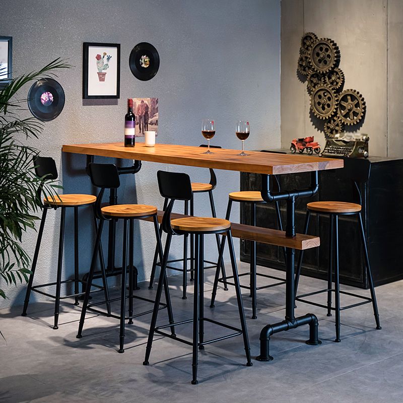 Industrial Rectangle Solid Wood Bar Table Set 1/7 Pieces Counter Table with High Stools