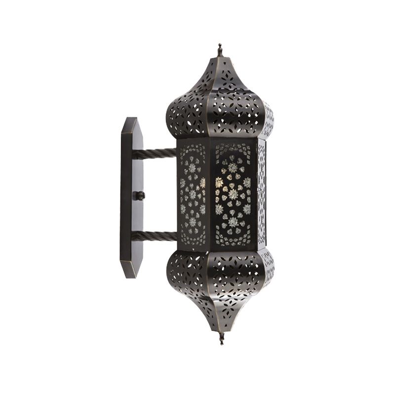 Arabische lantaarn Wand SCONCE VERLICHTING 1 licht metallic wandmontage Lamp in het zwart voor buiten