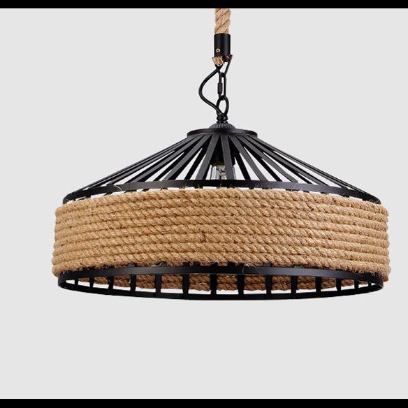 Vintage Black Mongolian Yurt Ceiling Light Hemp Rope1 Light Restaurant Hanging Pendant Lighting