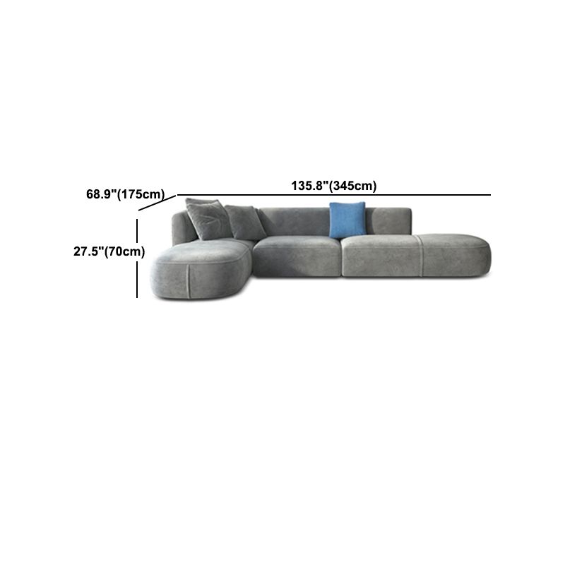 Gray Velvet Sofa with Chaise 68.9 " D Square Arm Sofa with Pillows