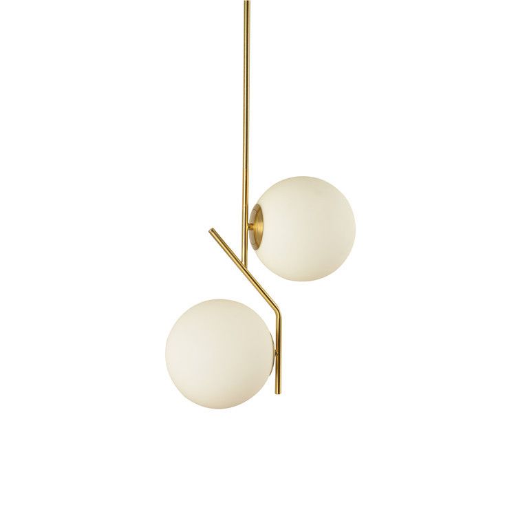 Modern Minimalist Linear Chandelier Light Fixture Spherical Frosted Glass 2 Light Ceiling Chandelier