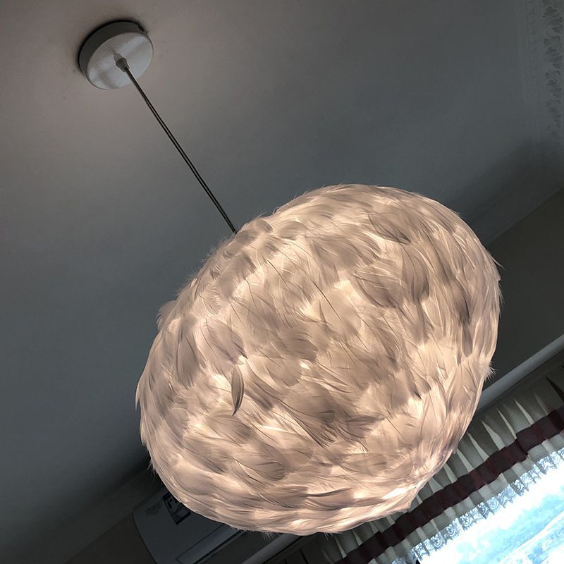 Globe Dining Room Suspension Lamp Feather 1 lamp eenvoudige stijl hangende hanger in grijs/wit/roze
