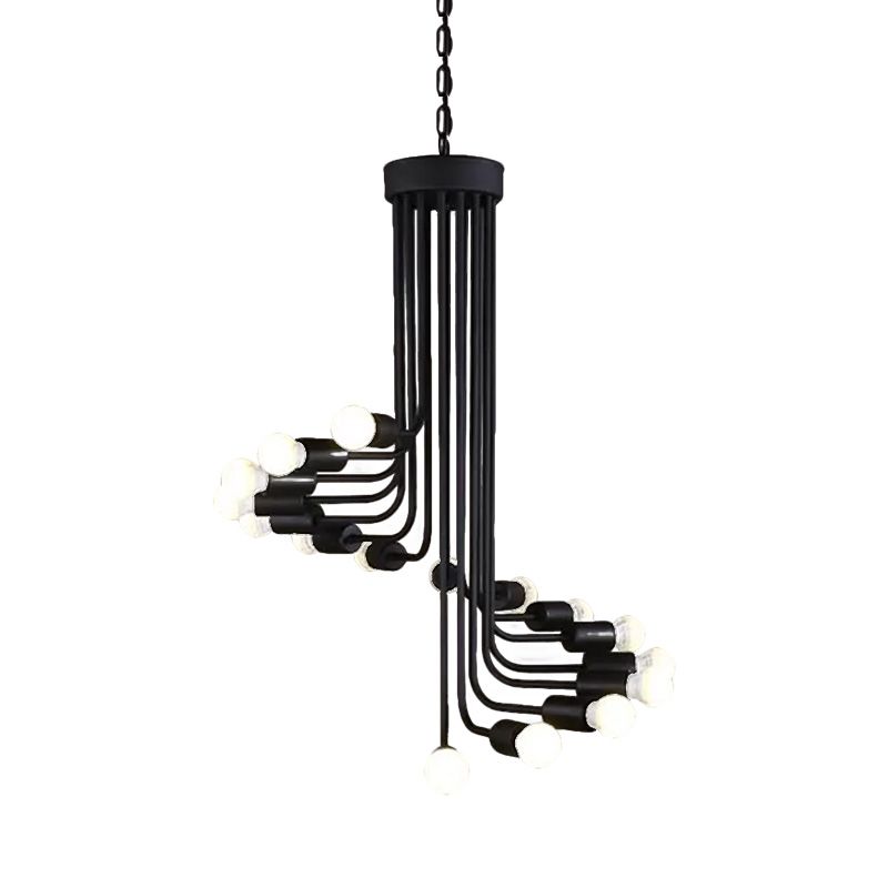 Chandelier de plafond de bras incliné industriel avec design en spirale fer 16/26 Bulbes Pendre de salle à manger en noir