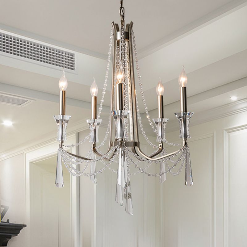 Candle Dining Room Chandelier Lighting Fixture Countryside 5/6 Lights Chrome Drop Pendant