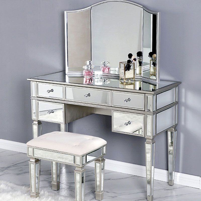 Solid Wood Vanity Dressing Table Set Contemporary Makeup Counter with Drawers