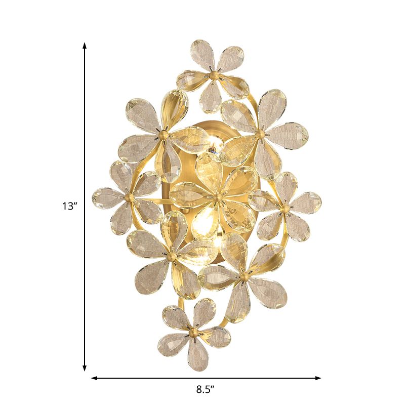Clear Crystal Flower Wall Light Sconce Vintage Style 1 Light Sconce Lamp in Gold for Bedroom