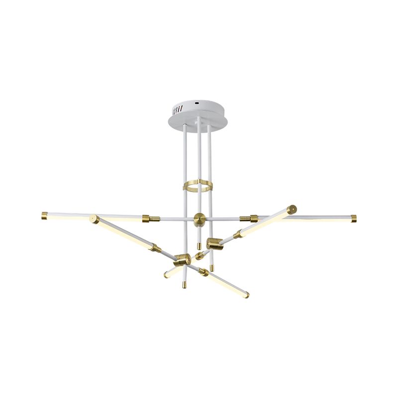 Modern Stick/Rectangular LED Chandelier Light Acrylic 6-Light Bedroom Ceiling Pendant in Black and Gold/White and Gold