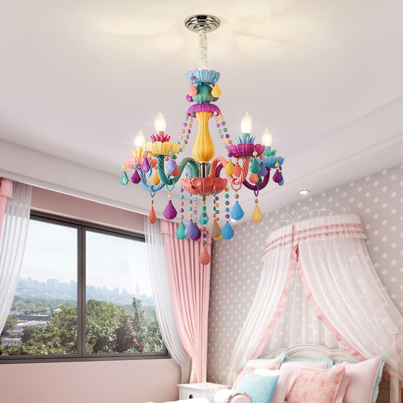 Multi Light Candle Branch Hanging Light Modern Style Crystal Hanging Lighting for Bedroom