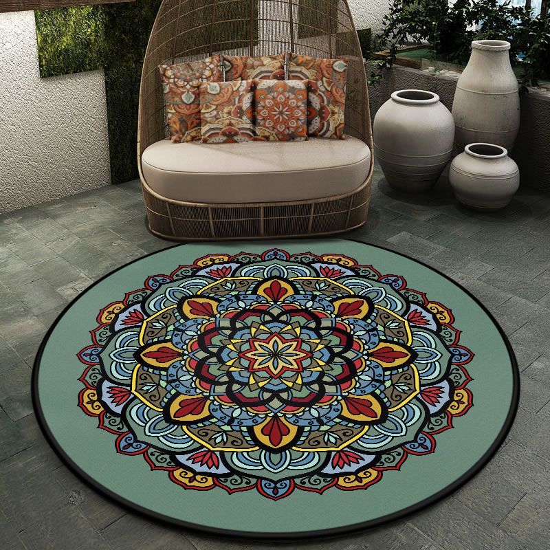Moroccan Symmetric Patterned Rug Multi Color Polyester Carpet Machine Washable Non-Slip Pet Friendly Rug for Living Room