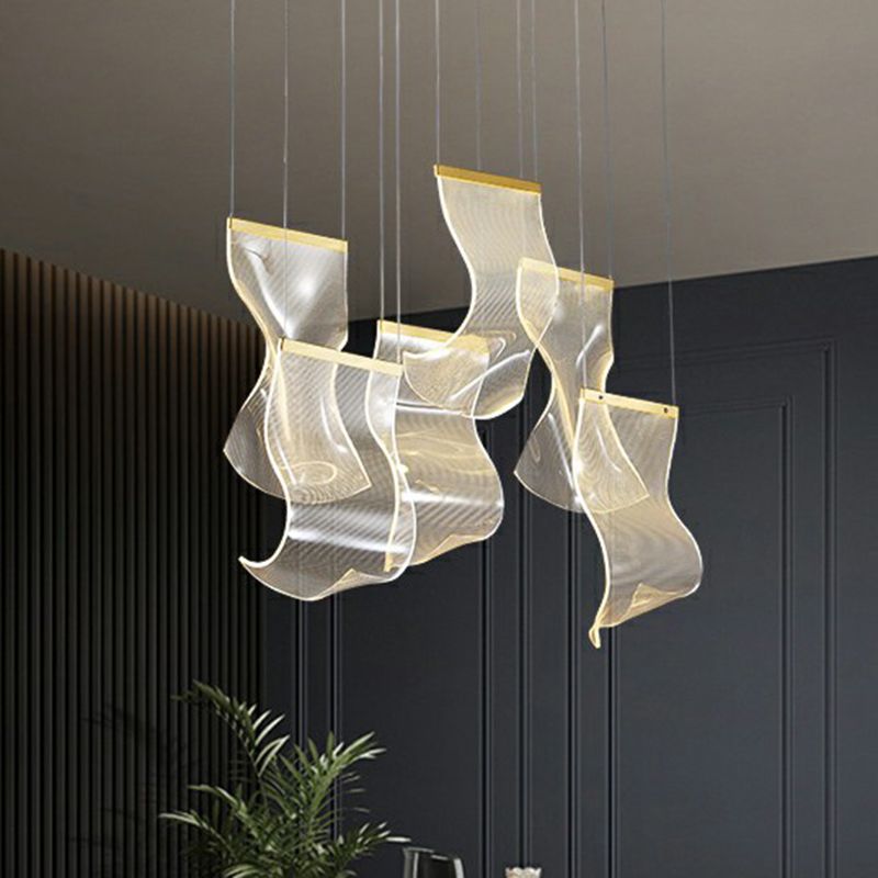Curl Acrylic Multi-Light Pendant Art Deco Clear LED Pendulum Light for Dining Room