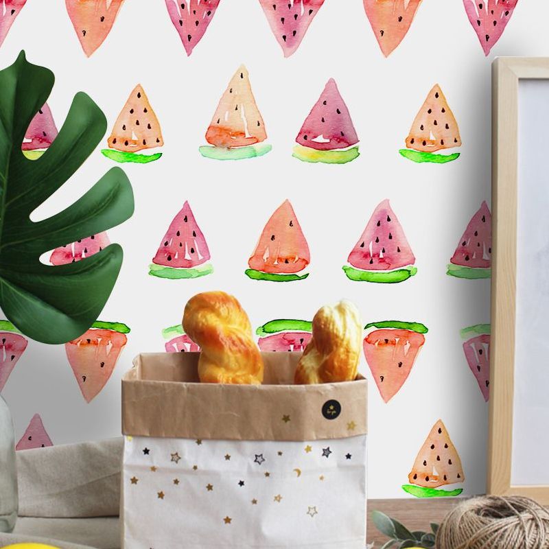 Orange Cartoon Stick Wallpaper Panels 4' x 20.5" Watermelon Slice Wall Covering for Kids Room