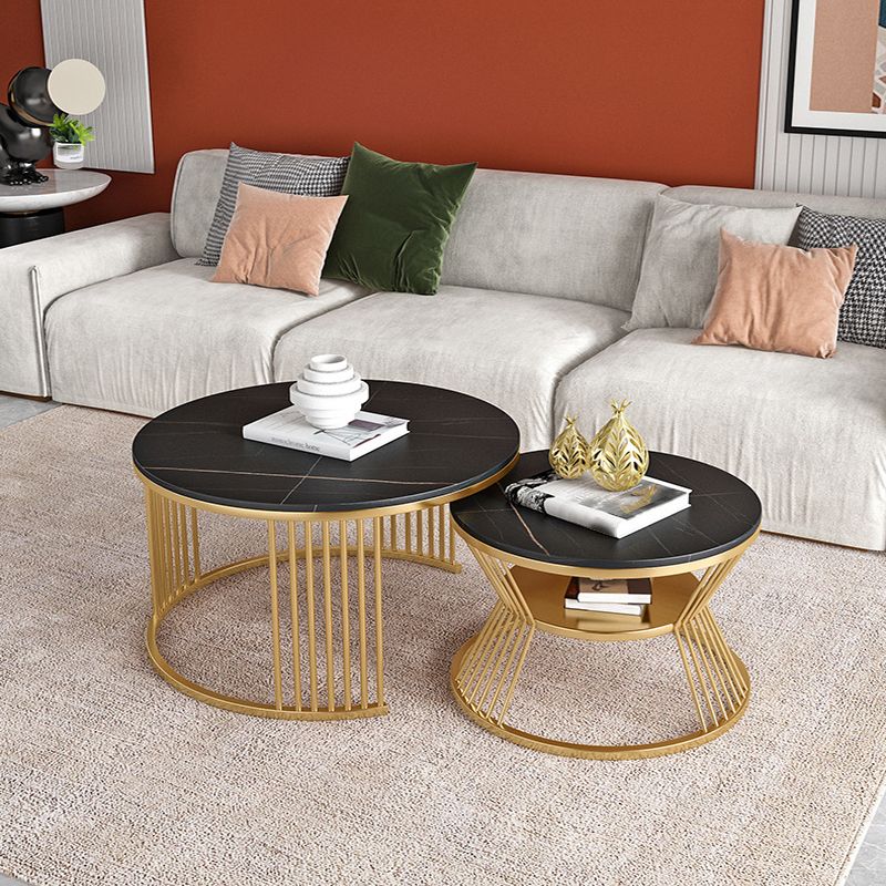 2 Piece Bunching Tables Slate Round Modern Minimalist Coffee Table