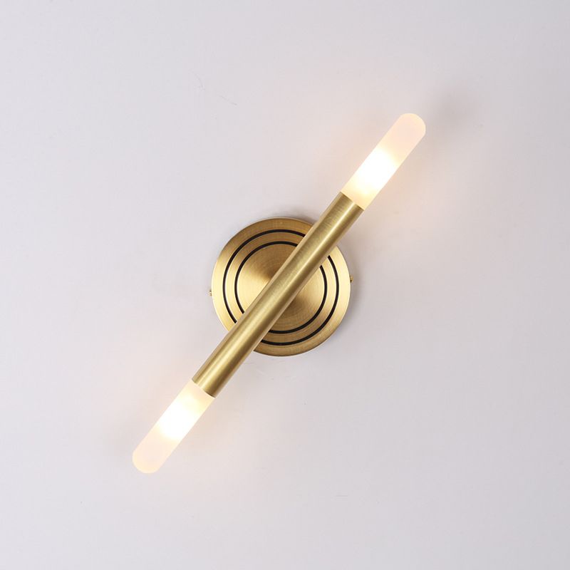 Slim Tube Wall-Mount Light Fixture Modern Nordic Style Metal 2 Heads Brass Sconce Lamp for Bedside