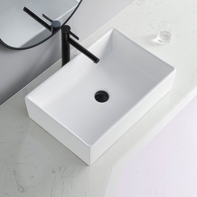 Contemporary Bathroom Sink Porcelain Rectangular Vessel Lavatory Sink Only