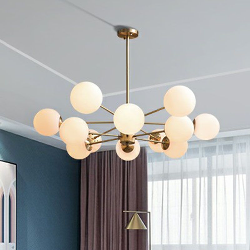 Frosted White Glass Ball Chandelier Minimalist Gold Finish Hanging Ceiling Light for Dining Room