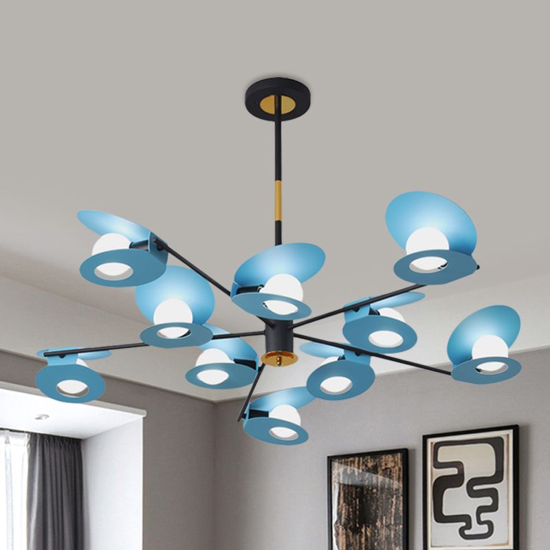 Scheibenaufhängung Licht zeitgenössischer Metallic 10 Lampenlampen Wohnzimmer Kronleuchter Lampe in Blau mit hohlem Design