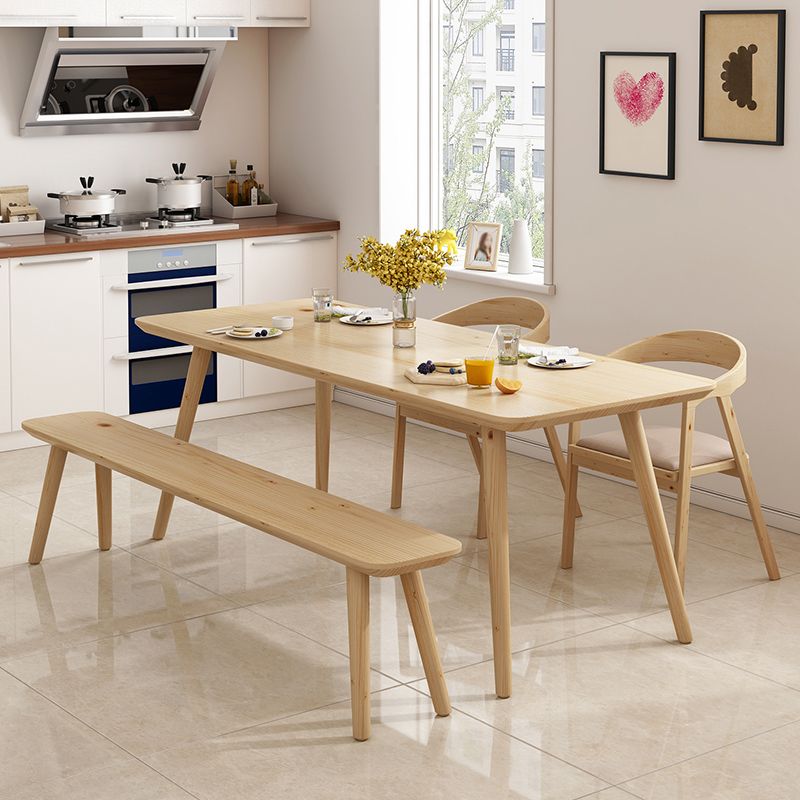 Rectangular Dinner Table Modern Natural Oak Solid Wood Tabletop for Living Room