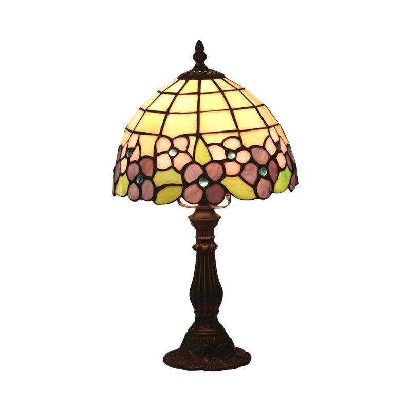 Tiffany Bowl Night Lighting 1 Head Hand Cut Glass Flower Patterned Table Light in Red/Yellow/Purple for Bedside