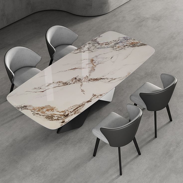 Modern Style Sintered Stone Dining Table with Standard Height Table and Black Pedestal Base