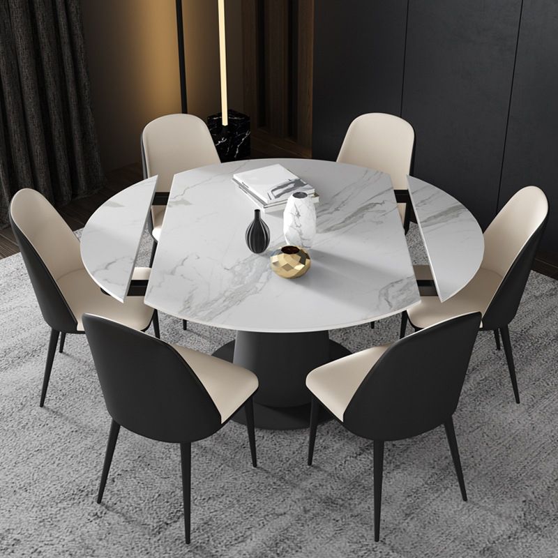 Contemporary Sintered Stone Dining Table Extendable Dining Table with Pedestal Base