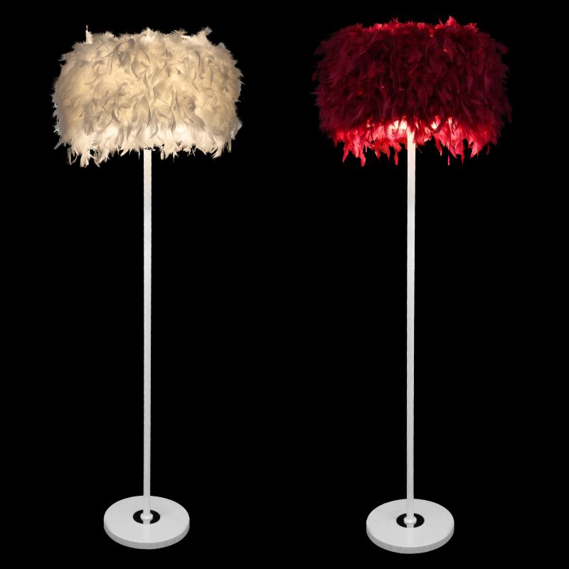 Luz de piso de tambor burdeos/púrpura/rosa minimalista de lámpara de pie de plumas de 1 bulbo para sala de estar