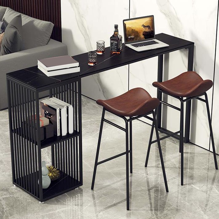 Industrial Stone Top Bar Dining Table Rectangle Bar Table with Storage Base