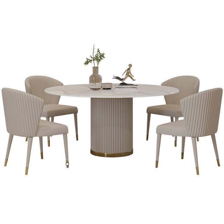 Modern 1/4/5/7 Pieces Round Dining Set Sintered Stone Dining Table Set with Leather Chairs