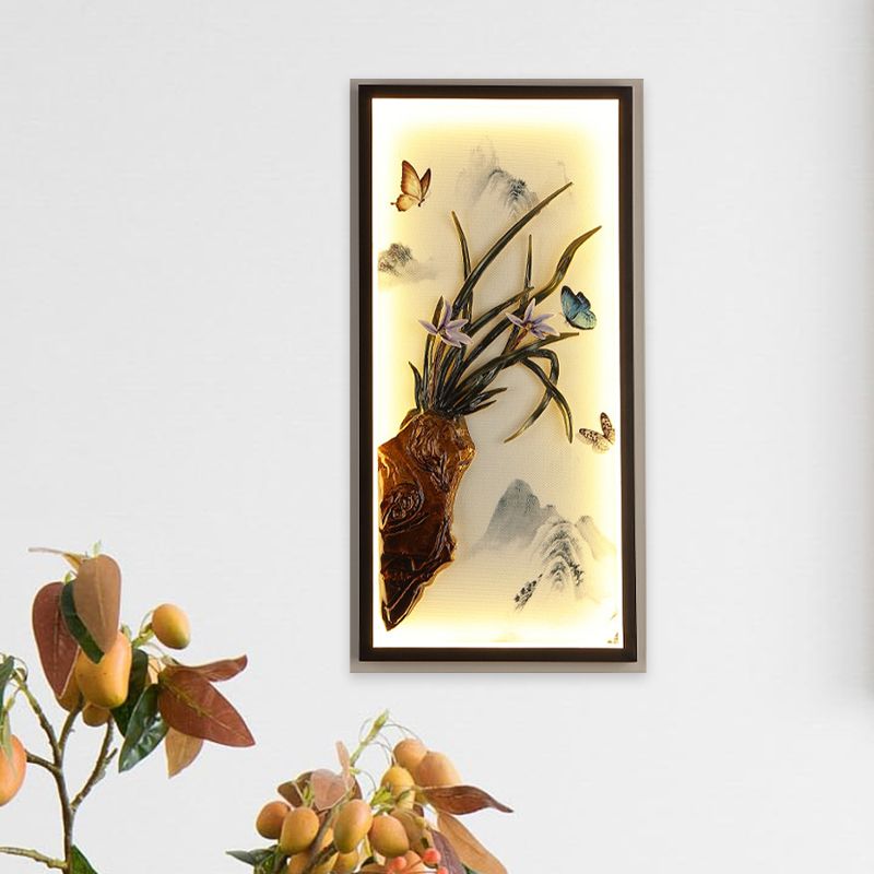 Butterfly-Mountain Landscape Mural Light Asian Aluminum Guest Room LED Wall Mount Lighting in Black