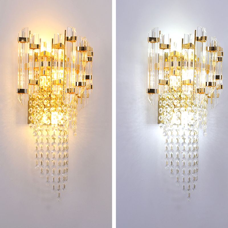 Lámpara de pared de oro de cristal en el estilo artístico moderno de metal electroplacado de 3 luces.