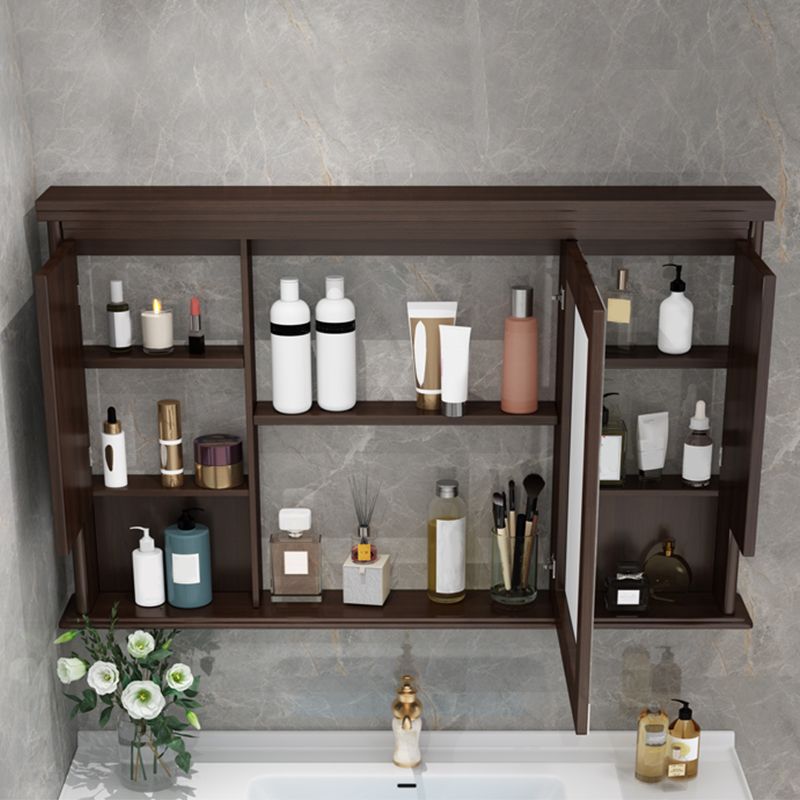 Wood Frame Bathroom Vanity Drawers Single Sink Rectangle Freestanding Vanity with Mirror