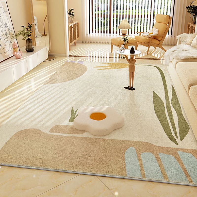 Beige Modern Carpet Polyester Plant Carpet Stain Resistant Carpet for Living Room