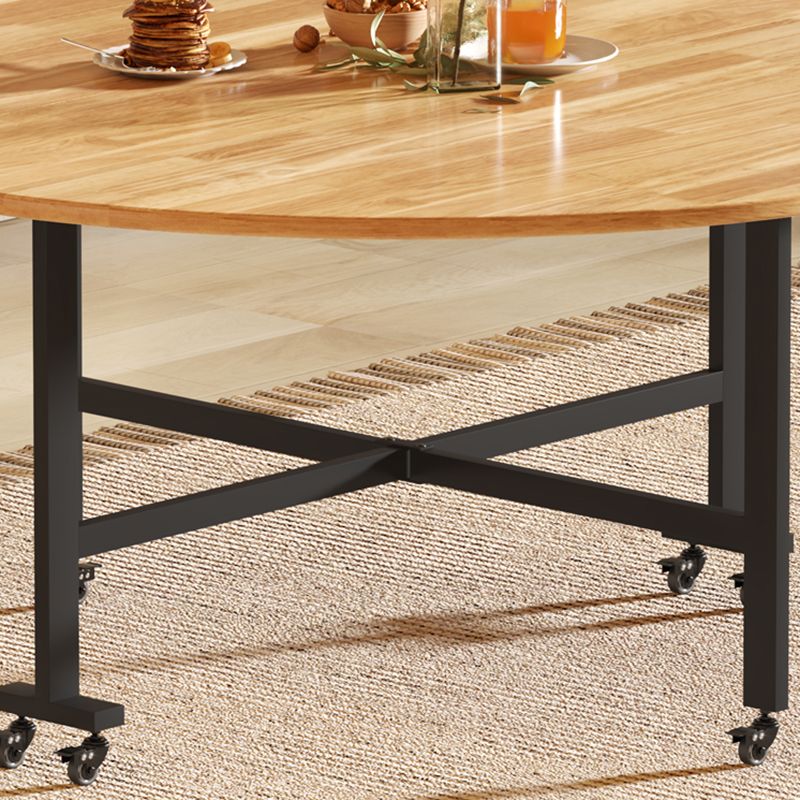 Modern Style Round Solid Wood Drop-Leaf Dining Table in Natural