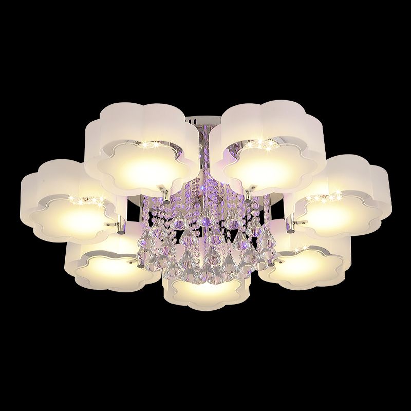 Lámpara de semi rascijada de metal plateada iluminación de techo de dormitorio múltiple con sombra de vidrio