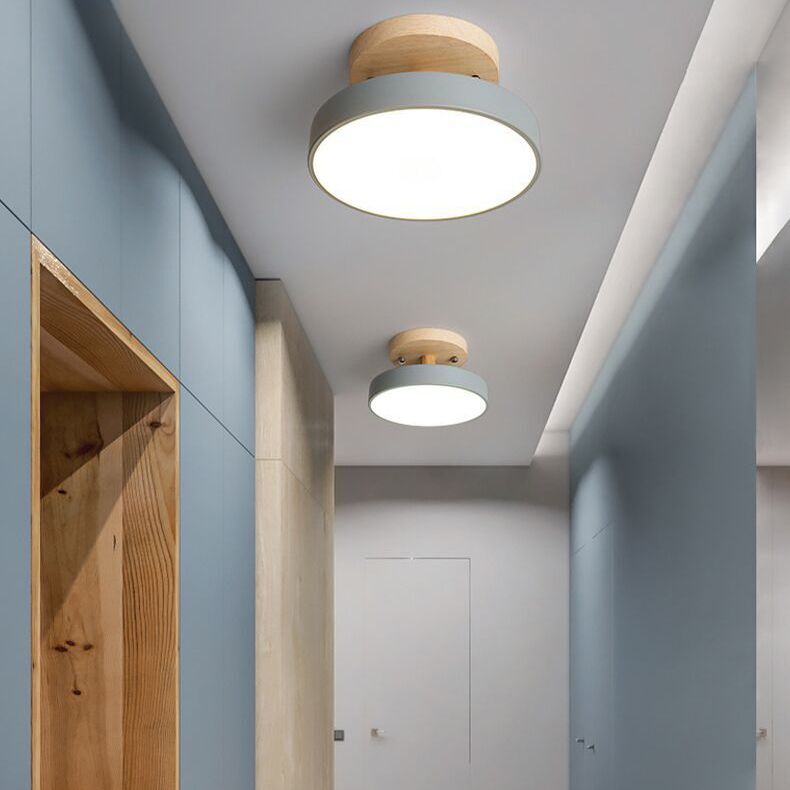 Round Semi Flush Mount Light Fixture Macaron Acrylic Ceiling Mount Chandelier for Bedroom