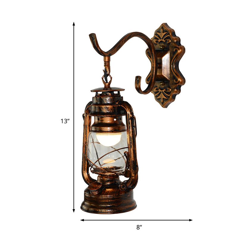 1 Light Clear Glass Wall Sconce Light Coastal Bronze Kerosene Living Room Lighting Fixture