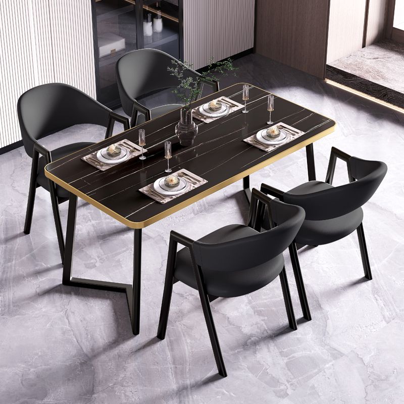 Modern Rectangle Dining Table Wood Tabletop with Double Pedestal Base